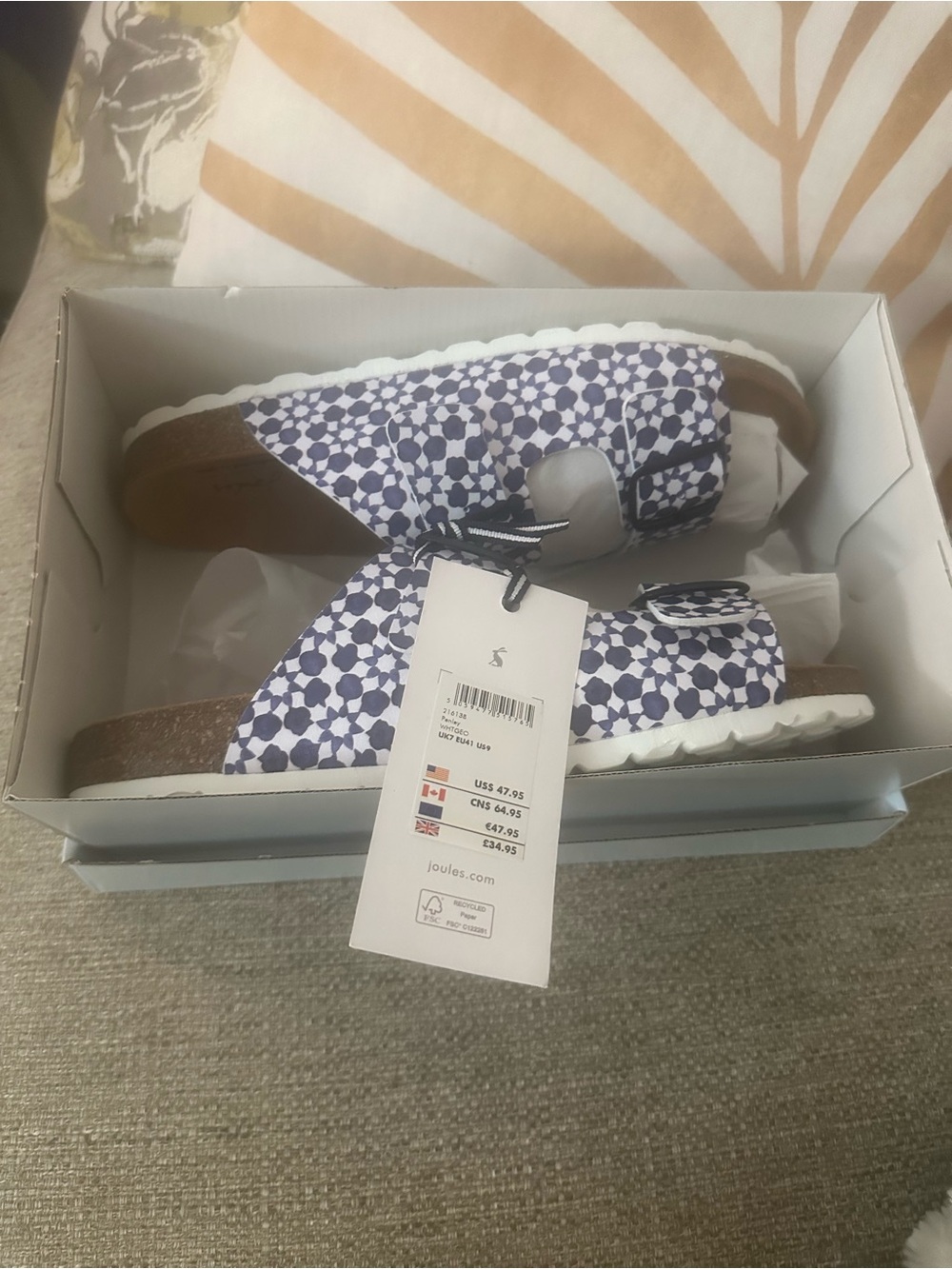 Joules Navy Geo Double-Buckle Slide Sandals EU 41 | US 9.5 - 10 New In Box - Picture 12 of 14
